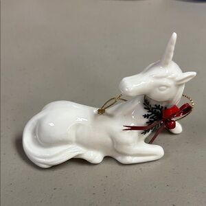 Charming White Unicorn Ornament with Red Accents